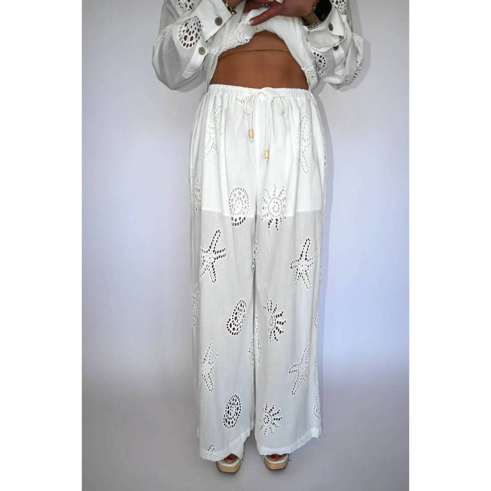 NEW VINTAGE HAVANA ocean eyelet pants in white